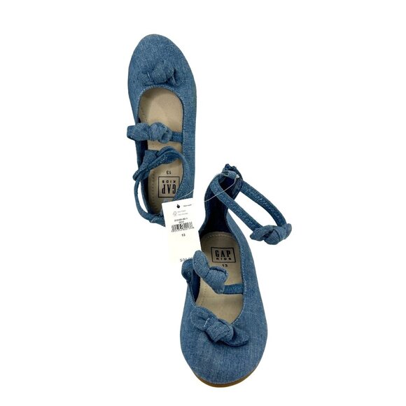 Gap Kids Girls Blue Fabric Chambray Shoes 13 Knot Bows Ankle Strap Zip Party - Picture 11 of 13